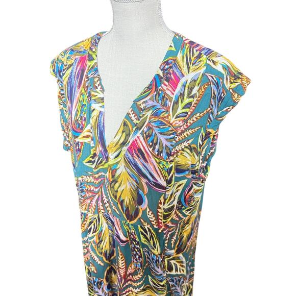 Democracy Colorful dress Midi Ruffled Sleeveless Tropical Flowy Vacation sz L - Picture 2 of 8